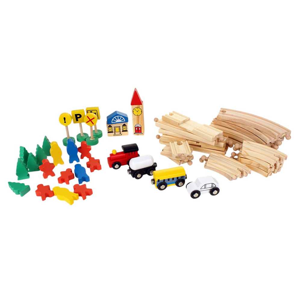 Развивающая игрушка деревянная Деревянная дорога с поездом 48 деталей, коробка C-41824