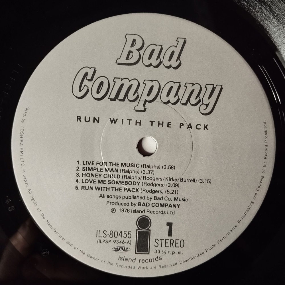 Винтажная виниловая пластинка LP Bad Company Run With The Pack (Japan 1976) (Obi) Love Me Somebody