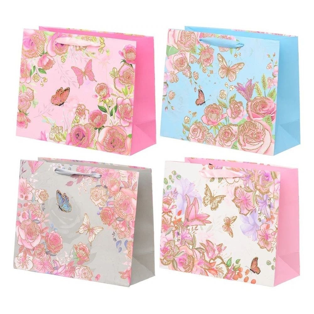 Подарочный пакет Basir, серия &quot;Бабочки&quot;, с блёстками, 25*12*31 см, ассорти
