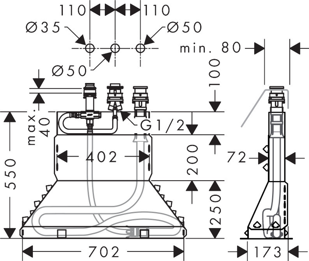 Скрытая часть для смесителя на ванну на 3 отв. Hansgrohe  13437180
