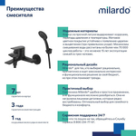 Смеситель для ванны 35к Milardo AZUBL00M02 "Azure" с душ. аксессуарами, ЧЕРНЫЙ хром