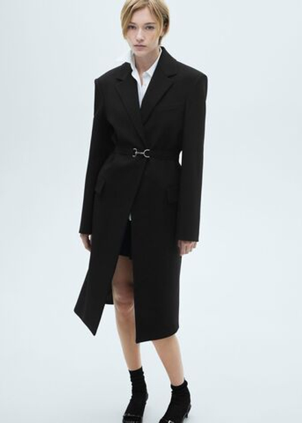 MANGO Двойное тканевое пальто с поясом, черный