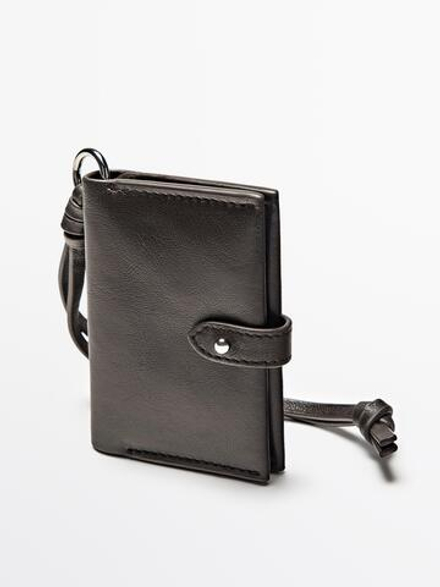 Massimo Dutti Визитница из кожи наппа в виде подвески, коричневый