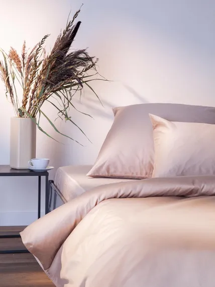 Комплект постельного белья из премиального сатина бежевого цвета из коллекции essential, 150х200 см