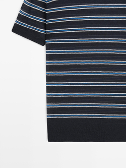 Massimo Dutti Свитер с короткими рукавами и полосками, темно-синий