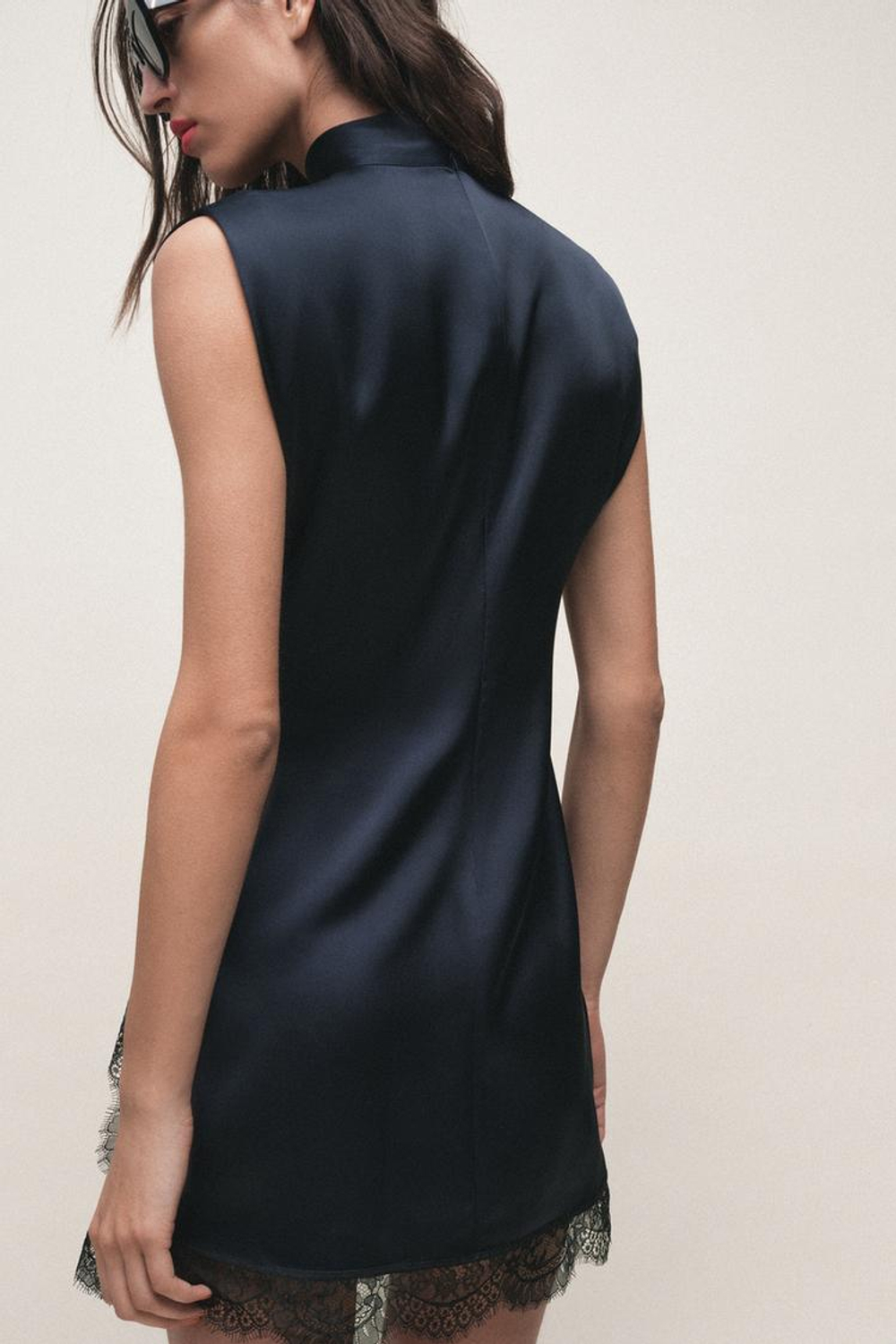 ZARA КОМБИНИРОВАННОЕ МИНИ-ПЛАТЬЕ С КРУЖЕВОМ, МОРСКОЙ СИНИЙ