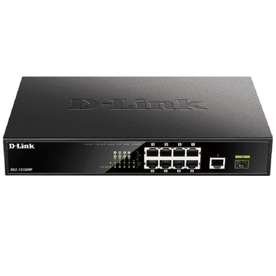 D-Link DGS-1010MP/A1A Неуправляемый коммутатор с 9 портами 10/100/1000Base-T, 1 портом 1000Base-X SFP (8 портов PoE 802.3af/at, PoE-бюджет 125 Вт)
