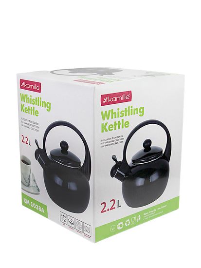 Чайник 2,2 л. эмалированный со свистком Kamille KM 1038A с черной бакелитовой ручкой