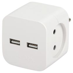 Разветвитель электрический ЭРА SP-2-USB-W на 2 розетки + 2xUSB 2400mA без заземления 10А белый | Электротовары