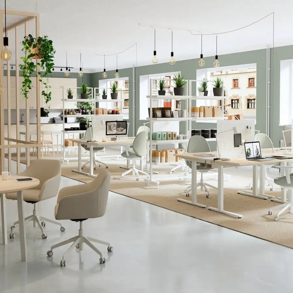 Письменный стол с регулировкой по высоте - IKEA MITTZON/МИТТЗОН ИКЕА, 120х80х62-126 см, белый/под беленый дуб