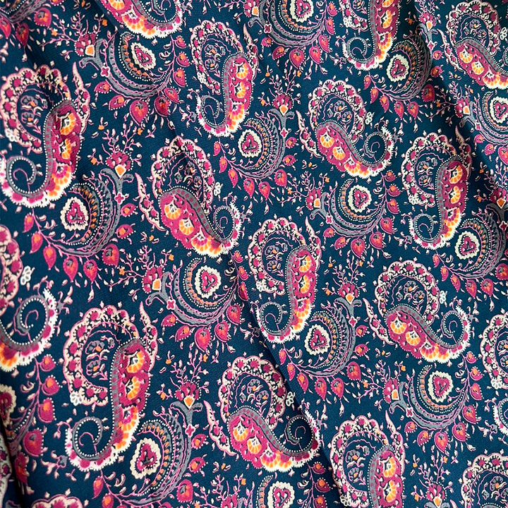 Юбка-брюки №8 узор малиново-оранжевые вензеля под морской огурец цвет темно-синий FREE SIZE