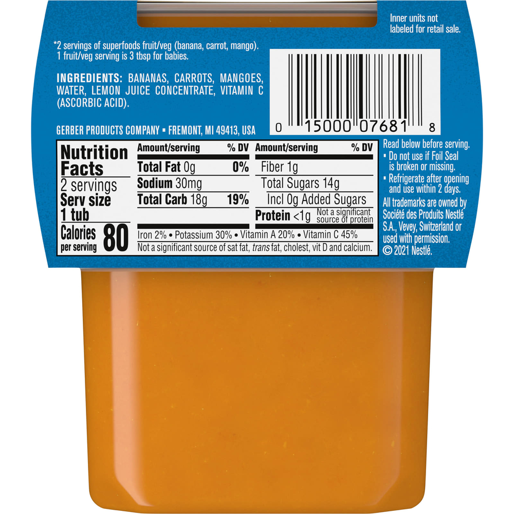 Gerber, Банан, морковь и манго, 2nd Foods, 2 пакетика по 113 г (4 унции)