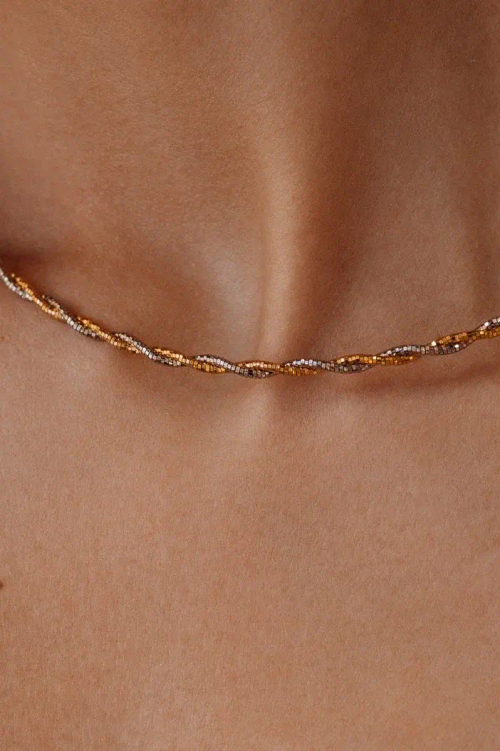 Полужесткое колье "Плетение" биколор