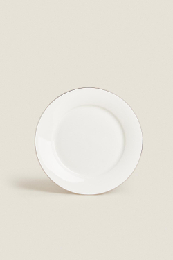 ZARA HOME ДЕСЕРТНАЯ ТАРЕЛКА ИЗ КОСТЯНОГО ФАРФОРА, СЕРЕБРО