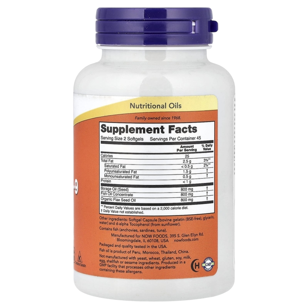 Now Foods Omega 3-6-9 Fish Oil 90 Softgels , Супер Омега 3-6-9