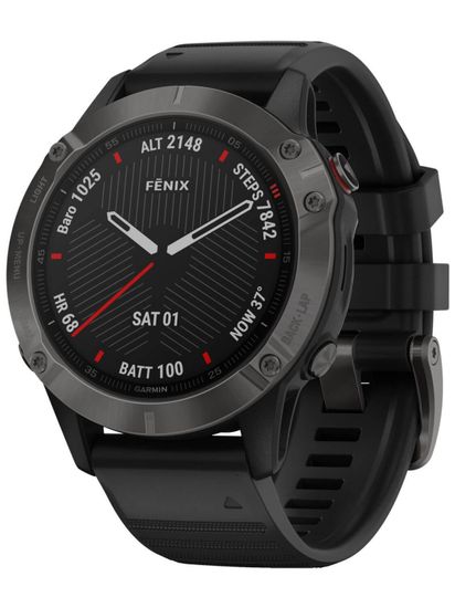 Мультиспортивные часы Garmin Fenix 6 Sapphire - серый DLC с черным ремешком  010-02158-11