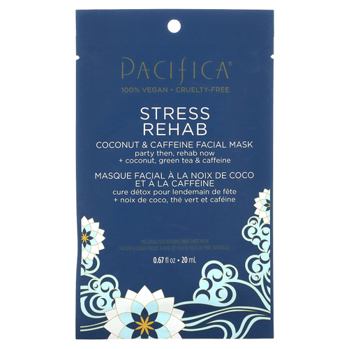 Pacifica, Stress Rehab, косметическая маска для лица с кокосом и кофеином, 1 листовая маска, 20 мл (0,67 жидк. унц.)