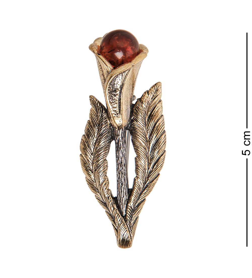 AM-1802 Брошь «Калла» (латунь, янтарь)