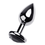 Серебристая коническая анальная пробка 7см с черным кристаллом-сердечком ToyFa Metal 717013-5