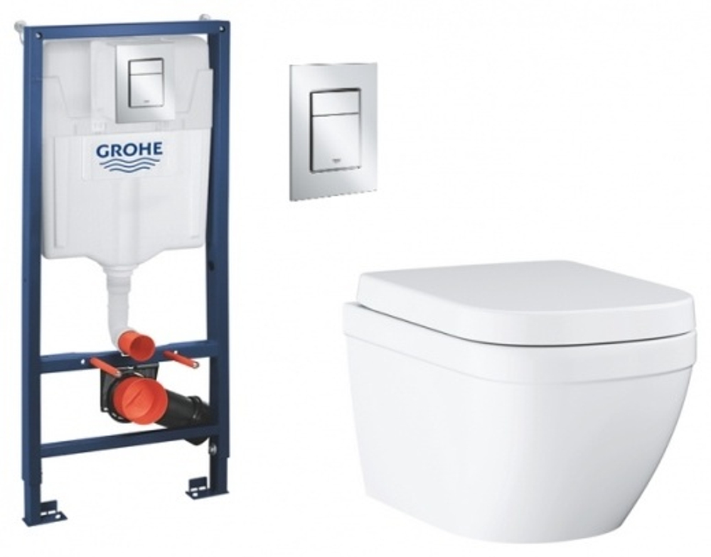 Рамная инсталляция Grohe Euro 4 в 1 120133 белый комплект с унитазом