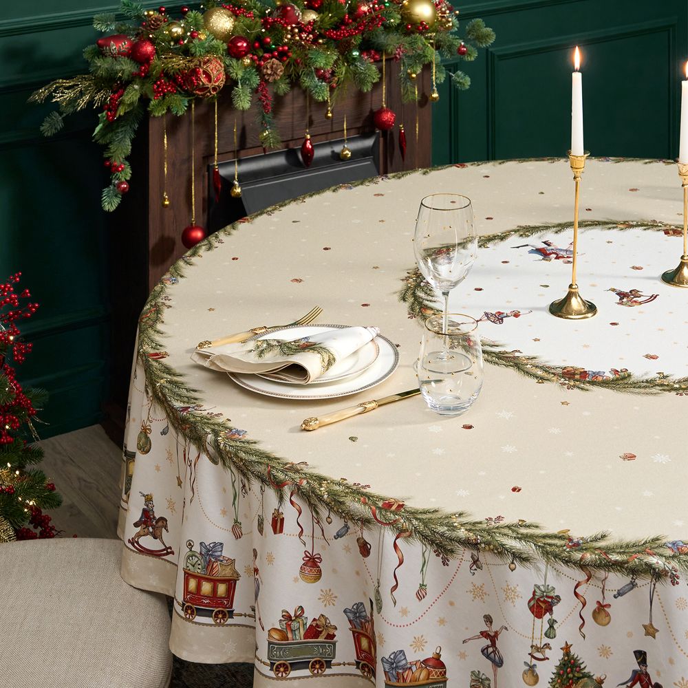 СКАТЕРТЬ КРУГЛАЯ "ЩЕЛКУНЧИК" ,220СМ БЕЖЕВЫЙ 100% ХЛОПОК , ТВИЛ