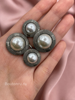 Пуговицы жемчуг  серебро с чернением