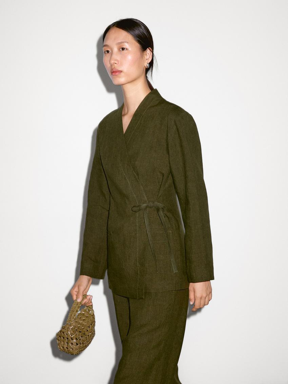 Massimo Dutti Кимоно из 100% льна, зелёный