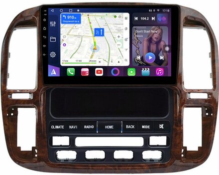 Магнитола для Toyota Land Cruiser 100, Lexus LX470 1998-2002 (климат на ШГУ, рамка дерево) - FarCar BM9-9608F4 монитор 9" QLED на Android 13, ТОП процессор, 4Гб+32Гб, CarPlay, 4G SIM-слот