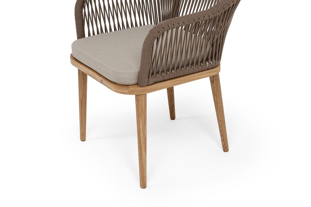 "Лион" стул плетеный из роупа, основание дуб, роуп коричневый круглый, ткань бежевая 15052