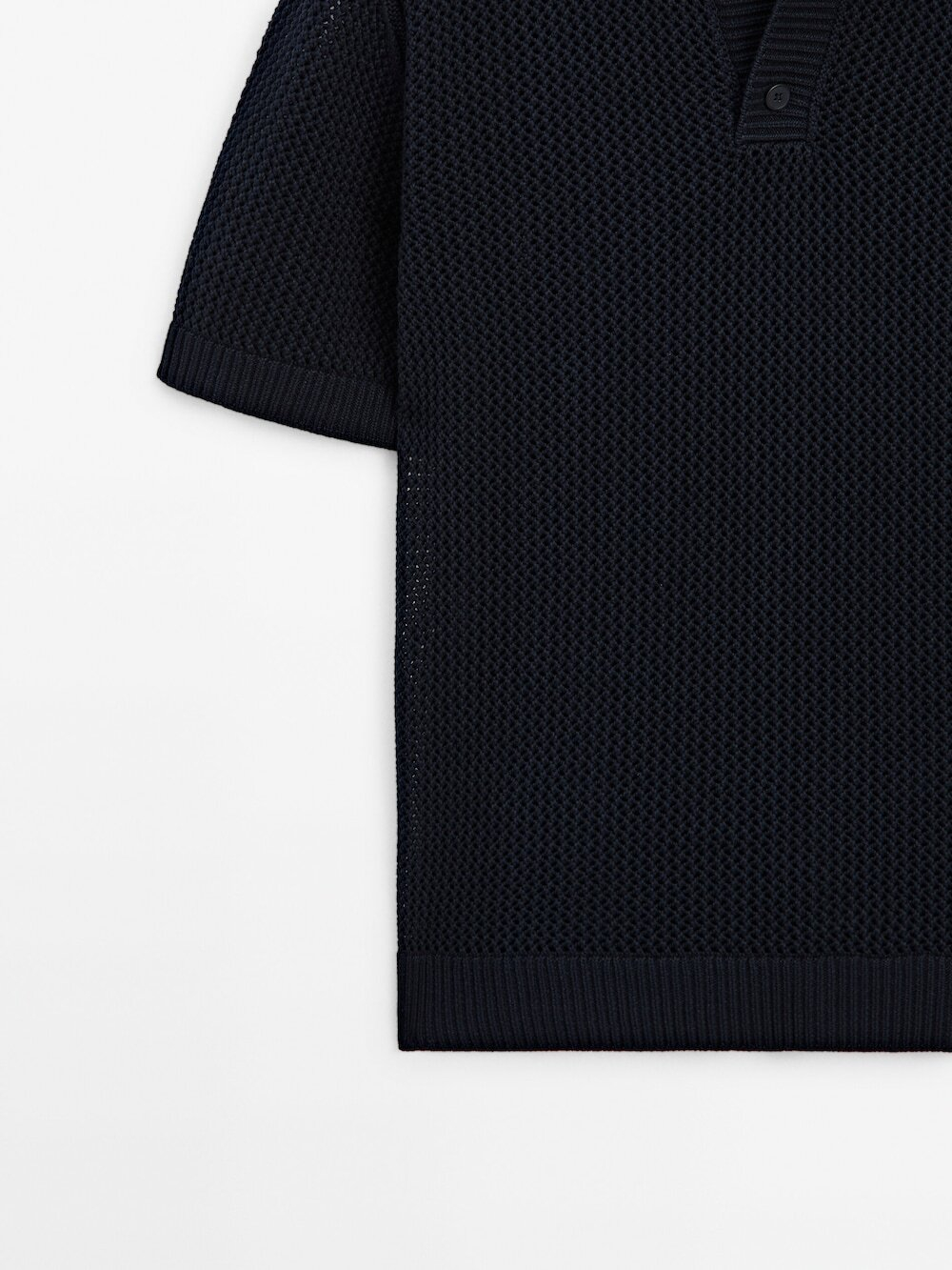 Massimo Dutti Свитер поло из фактурной ткани с короткими рукавами, темно-синий