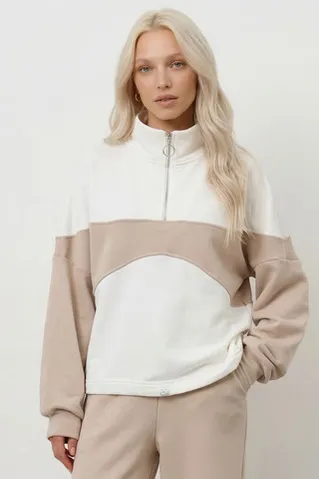 Олимпийка колор-блок бюстье цвета серо-беж/крем