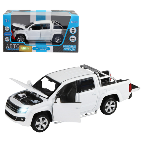 Модель 1:30 Volkswagen Amarok, белый, свет, звук, откр. двери, капот и дверка багажника