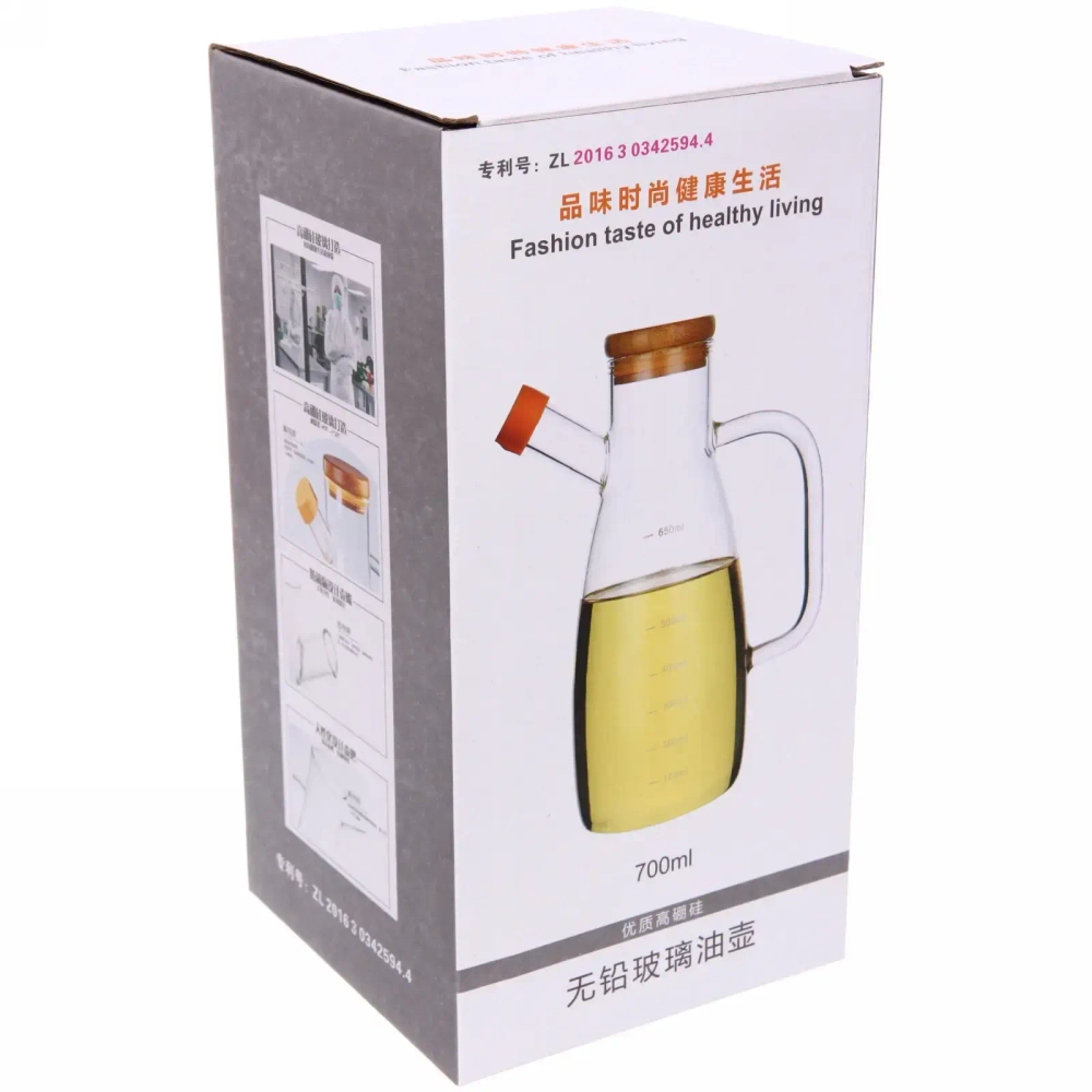 Бутылка стеклянная для специй 650мл «Хай-Тек» с бамбуковой крышкой