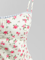 Платье ERS короткое на лямках в цветок с пышной юбкой