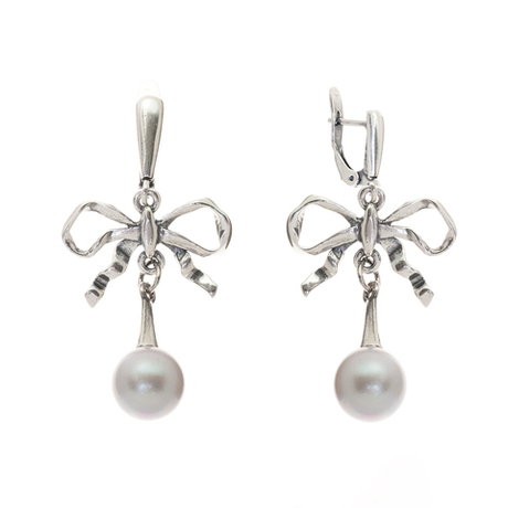 "Реньяр-жемчуг" серьги в серебряном покрытии из коллекции "Фаворитка" от Jenavi  с английским замком