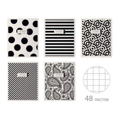 Тетрадь А5 48л кл. BV "Black and white. New" мат.лам., бел.100%