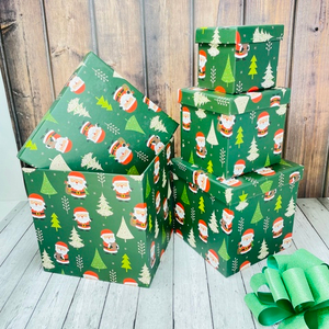 Коробки Куб "Дед Мороз" Набор 4 шт. Зеленый