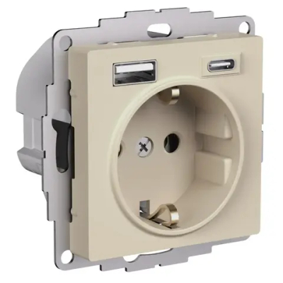 ATLASDESIGN РОЗЕТКА 16А с 2 USB A+C, 5В/2,4А/3,0А, 2х5В/1,5А, механизм, ПЕСОЧНЫЙ