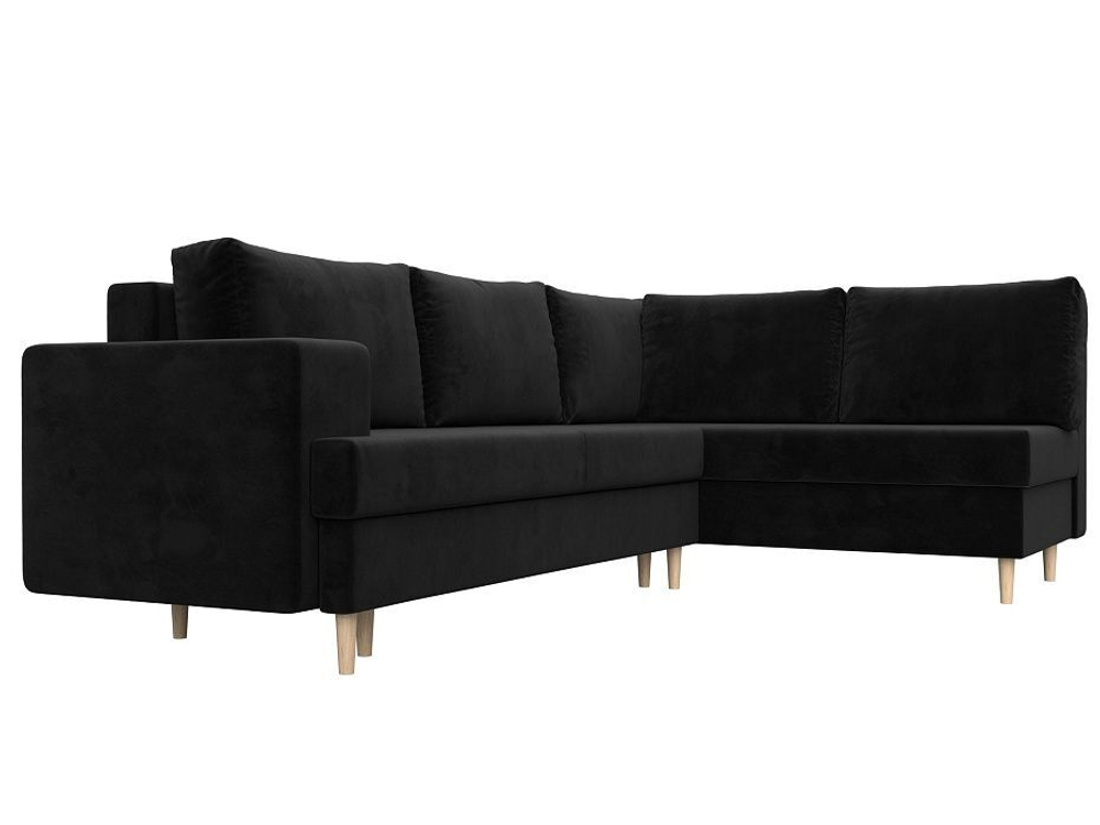 Диван угловой Сильвана правый угол, Черный, Велюр, 100845