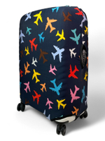 Чехол на чемодан 28", цвет чёрный/разноцветный, Самолетики