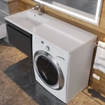 Тумба под стиральную машину с раковиной Uperwood Magenta 60/120 см, подвесная, черная, выдвижной ящик, левая
