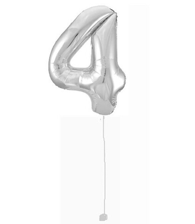 Шар-цифра 4 Серебро Silver 102 см фольга с гелием на грузике