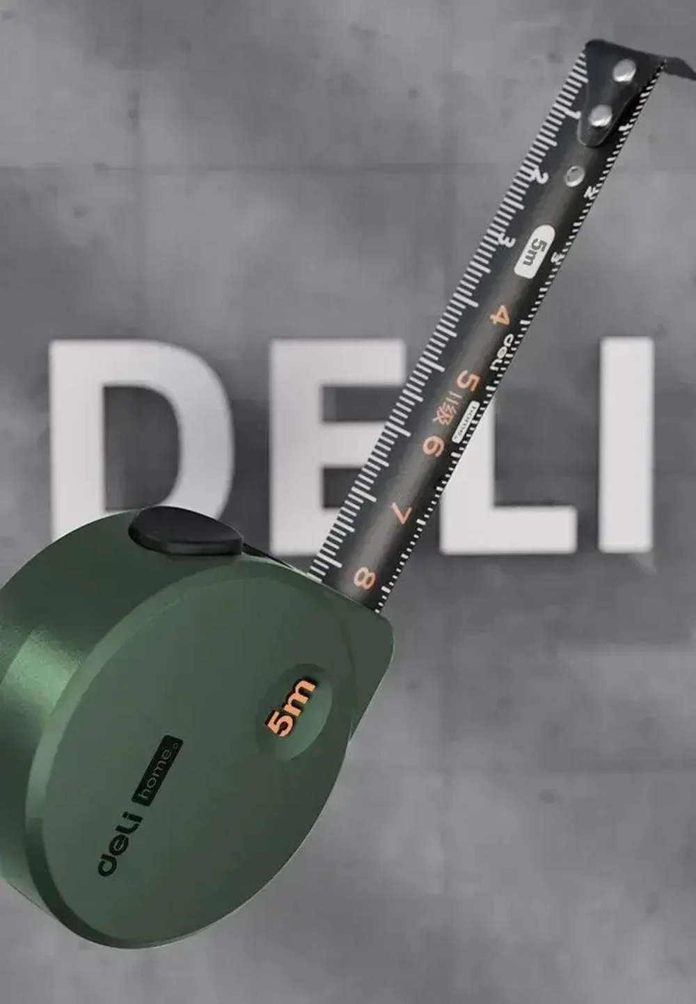 Рулетка "Home Series Green" Deli HT8519L 5мх19мм (Эксклюзивный дизайн, корпус из софттач пластика, противоскользящая резиновая вставка, подарочная упаковка)