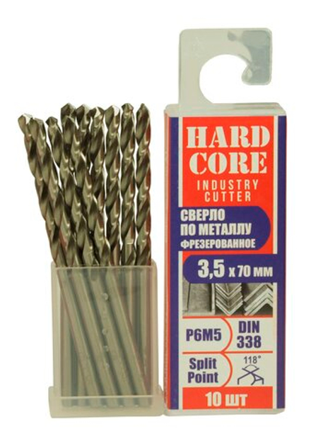 Сверло по металлу фрез. Р6М5 3.5х70мм 10 шт/уп "Hardcore" Industry cutter