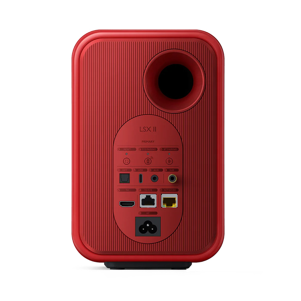 KEF LSX II Lava Red активная беспроводная полочная акустика (Пара) + S1 Floor Stand напольные стойки (Пара)