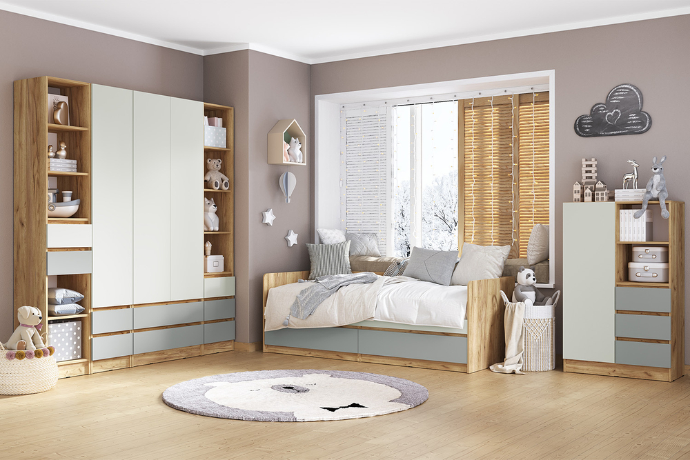 Шкаф Челси Color, Мята темная, Сумеречный голубой, Дуб крафт