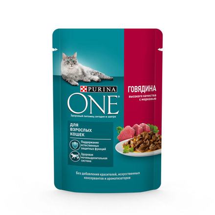 Говядина с морковью, 75г влажный корм для взрослых кошек Purina ONE