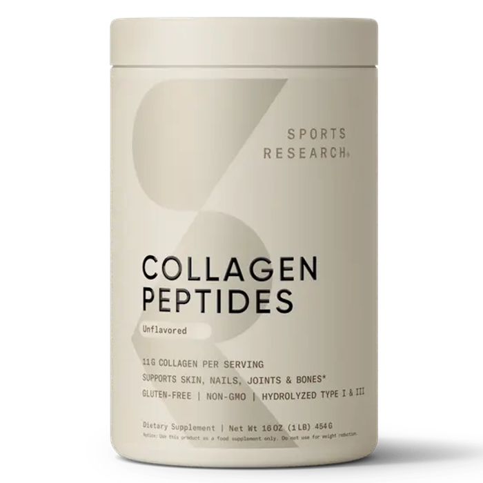 Коллаген, Collagen Peptides Unflavored, Sports Research, 454 г (16 oz)
