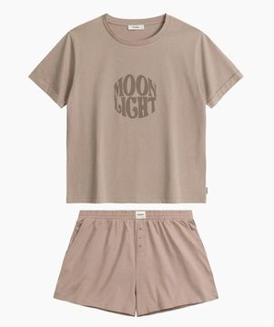 Женская пижама Atlantic NLP-487 ,с коротким рукавом и шортами, хлопок, бежевый