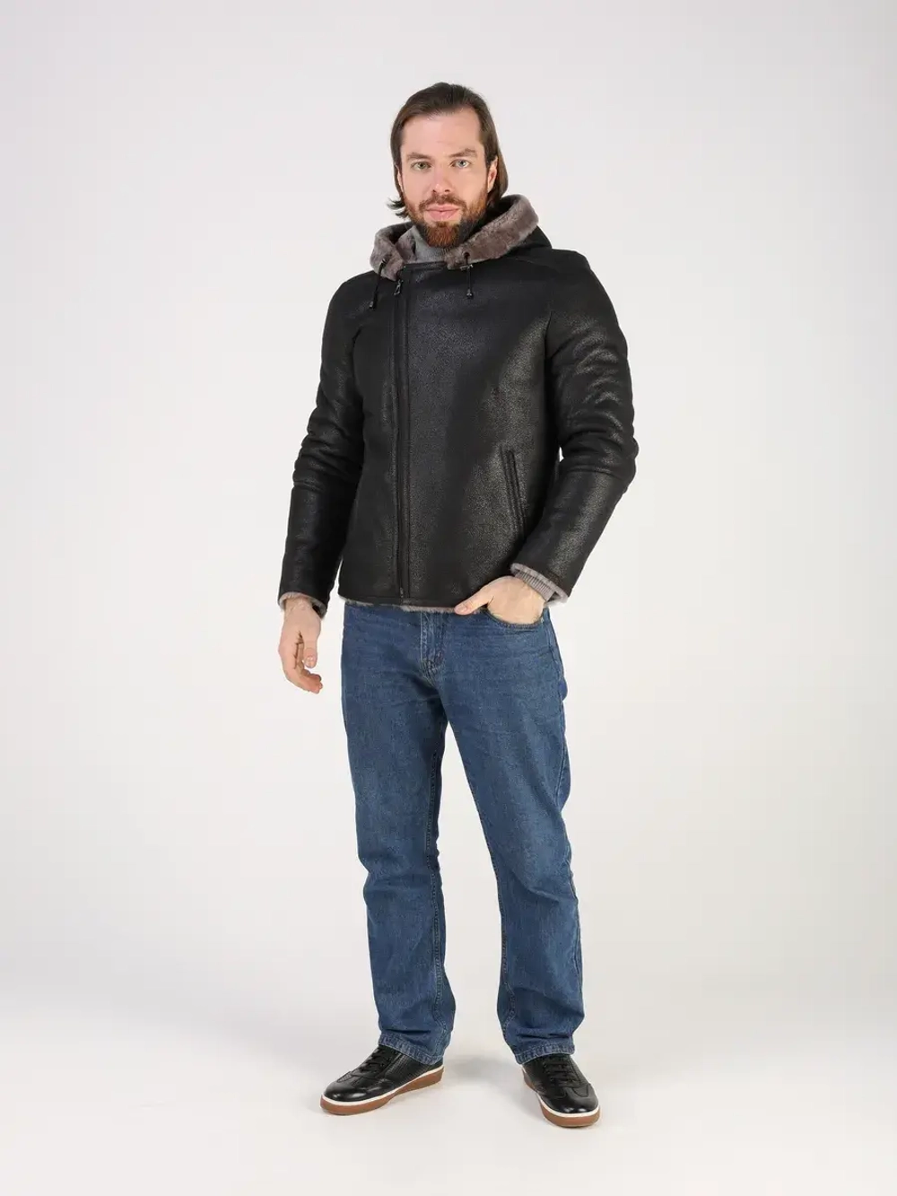 Дубленка зимняя куртка натуральная с капюшоном косуха